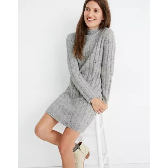 Madewell Dresses & Skirts - Madewell Sweater Dress Donegal Rolled Mock Neck Grey Knit Pullover SZ S NWT